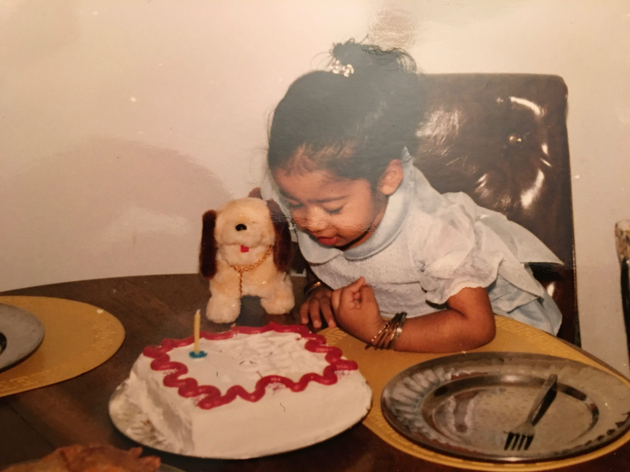 a young girl about to blow out the candles on the cake